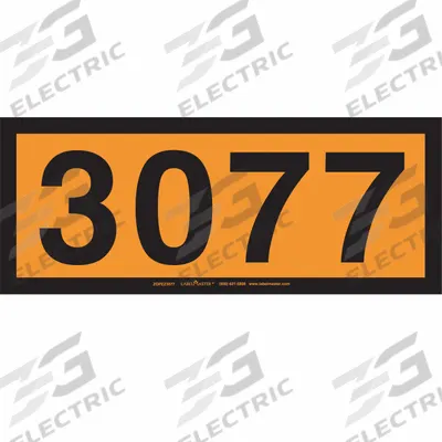 LABELMASTER Orange Panel Placard: 3077, 6 5/16 in x 15 3/4 in, 6 5/16 in Label Ht, Vinyl - Preprinted UN Number