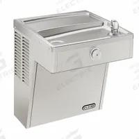 ELKAY Drinking Fountain: On-Wall, 20 5/8 in Ht, 18 1/2 in Dp, 18 in Overall Wd, ADA Compliant, Gray (MPN VRC8S). Key specifications — Housing Color: Gray; Brand: ELKAY; Vandal Resistant: Vandal Resistant; Housing Material: Stainless Steel; Refrigeration: Refrigerated.