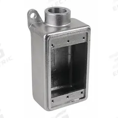 CALBRITE Electrical Box: Stainless Steel, Rectangular, 1 Gangs, 3/4 in Hub Size, 18 cu in Capacity (MPN S60700FS00). Key specifications — Color: Gray; Brand: CALBRITE.