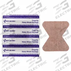 FIRST AID ONLY Adhesive Bandage: Fingertip Bandages, 1 3/4 in Wd, 2 in Lg, Not Metal Detectable (MPN G128). Key specifications — Product Type: Fingertip Bandages; Unitized: Unitized; Water Resistance: Not Water Resistant; Brand: FIRST AID ONLY; Latex Content: Latex Free; Metal Detectable: Not Metal Detectable; Package Type: Box; Manufacturer Part Number: G128.