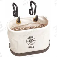 KLEIN TOOLS Bucket Bag: 14 in W x 10 in H, Off-White, Canvas, 15 Pockets, Open Top (MPN 5144). Key specifications — attr1118525: KLEIN TOOLS; attr1118517: Temperature-Resistant Hooks; attr1125037: Off-White; attr1125041: Canvas; attr1203718: Yes.