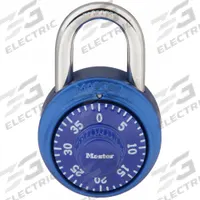 MASTER LOCK Combination Padlock: Dial Combo, Blue, Steel, Std Shackle, Steel Shackle (MPN 1528D). Key specifications — Dial Color: Blue; Brand: MASTER LOCK.