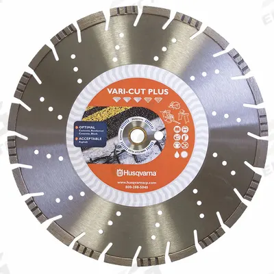 HUSQVARNA Diamond Saw Blade: Reinforced Concrete/Tile, 20 in Blade Dia., 1 in Arbor Size - Demolition Work Blades
