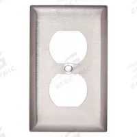 HUBBELL Wall Plate: Duplex Outlet, 1 Gang, Silver, Std Size (MPN SS8). Key specifications — Brand: HUBBELL; Material: Stainless Steel.