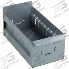 APPROVED VENDOR Drawer Bin: 11 in Overall Lg, 5 1/2 in x 4 1/2 in, Gray, Not Stacking Capable (MPN BX-512). Key specifications — Stackable: Not Stacking Capable; Brand: APPROVED VENDOR; Includes Dividers: Dividers Included.
