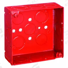 RACO Electrical Box: Steel, Steel - Red Boxes for Life Safety Alarm Circuits Material & Nominal Size (MPN 911-9). Key specifications — Brand: RACO; Bracket Style: Without Bracket; Clamp Style: Without Clamps.