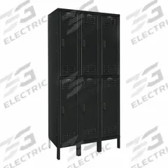 HALLOWELL Locker: 12 in x 12 in x 78 in, Louvered, 2 Tiers, 3 Units Wide, 8-Digit Code/Key, Black (MPN UEL3228-2ME). Key specifications — Brand: HALLOWELL; Locker Color: Black; Lock Type: 8-Digit Code/Key; Door Type: Louvered; Locker Material: Steel; Assembled: Unassembled; Number Plate Included: Yes.