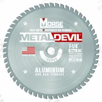 MORSE Circular Saw Blade: 7 1/4 in Blade Dia., 56 Teeth, 0.08 in Cut Wd, 5/8 in Arbor Size, Carbide (MPN 102650-WWG). Key specifications — attr1116119: MORSE; attr1145631: Aluminum.