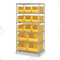 QUANTUM STORAGE SYSTEMS Bin Shelving: 36 in x 30 in x 74 in, 13 Bins, 6 Shelves, Open, Yellow (MPN WR6-973974YL). Key specifications — attr59520: Silver; attr59518: (9) 10 in x 11 in x 29-7/8 in; attr59227: QUANTUM STORAGE SYSTEMS; attr59512: Yellow.