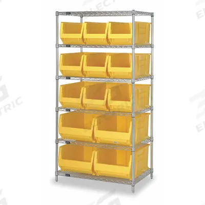 QUANTUM STORAGE SYSTEMS Bin Shelving: 36 in x 30 in x 74 in, 13 Bins, 6 Shelves, Open - Wire Stationary Bin Shelving with Open-Front Bins