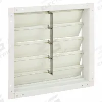 27"H-W 6.5"L Fiberglass Backdraft Damper: For 24 in Fan, Single Panel, 27 in H, 27 in W, 3 in D (MPN 5C215). Key specifications — Airflow Direction: Horizontal; Blade Type: Flat Blade; Brand: DAYTON; Maximum Air Velocity: 2500 fpm; Mounting Position: Vertical.