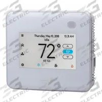 JOHNSON CONTROLS Low Voltage Thermostat: Heat and Cool, White, B1/B2/COS/R/Sensor, 7-Day (MPN TEC3312-14-000). Key specifications — Application: Heat and Cool; Housing Color: White; Programming Capability: 7-Day; Terminal Designations: B1; Humidification Control: Yes; Brand: JOHNSON CONTROLS; Control Type: Touch Screen; Fan Settings: Hi-Med-Low-Auto.