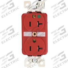 BRYANT Receptacle: Hospital Grade Fed. Spec., Duplex, 5-20R, Red, 125V AC, 20 A, 2 Pole / 3 Wire (MPN BRY8300RTR)