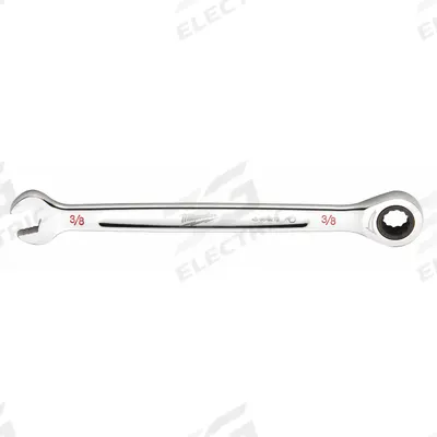 MILWAUKEE Ratcheting Combination Wrench: Chrome Vanadium Steel, Chrome, 3/8 in Head Size - SAE 12-Point Ratcheting Combination Wrenches