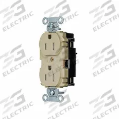 HUBBELL Receptacle: Duplex, 5-15, Ivory, 125V AC, 15 A, 2 Pole / 3 Wire (MPN BR15STITR)