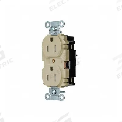 HUBBELL Receptacle: Duplex, 5-15, Ivory, 125V AC, 15 A, 2 Pole / 3 Wire (MPN BR15STITR) - General Purpose Receptacles