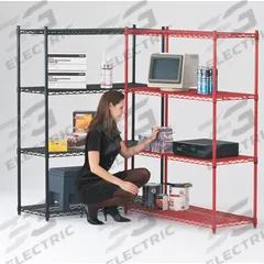 APPROVED VENDOR Wire Shelving Unit: 48 in x 18 in x 68 in, Dry/Wet, Split Sleeve, 4 Shelves, Black (MPN CC1848BL-SR). Key specifications — Color: Black; Finish: Epoxy Coated; Recommended Environment: Wet; Number Of Shelves: 4; Caster Wheel/Configuration: (2) Swivel; Material: Steel; Caster Wheel/Tread Material: Rubber; Brand: APPROVED VENDOR.