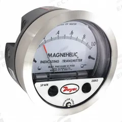 DWYER Indicating Transmitter: Dial, 0 in wc to 20 in wc, Terminal Block, 5 in Dia, 605, 4 to 20mA (MPN 605-20). Key specifications — Brand: DWYER; Display Type: Dial; Accuracy: ±0.5% (Electrical); ±2% (Mechanical); Manufacturer Part Number: 605-20; Series: 605; IP Rating: Not Rated; Process Connection Gender: Female.