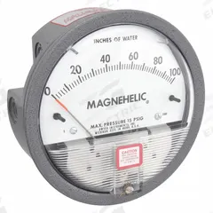 DWYER Differential Pressure Gauge: Back/Single-Side, 1/8 in NPT Female, 2000, 4 in Dial, IP67, IP67 (MPN 2100). Key specifications — Sensor Type: Diaphragm; Series: 2000; Housing Material: Die Cast Aluminum; Certificate of Calibration: Not Included.