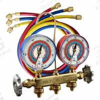 JB INDUSTRIES Manifold Gauge Kit: 2 Valves, 3 Hoses, Series PATRIOT, 3 1/8 in Gauge (MPN 22633). Key specifications — Product Type: Manifold Gauge Kit; For Refrigerant Type: R-410A; Brand: JB INDUSTRIES; Gauge Boots: No; Sight Glass: Yes.
