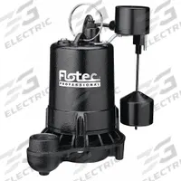 FLOTEC Submersible Sump Pump: 3/4 hp, 115V AC, 67 gpm Flow Rate @ 10' of Head, 1 1/2 in FNPT, 7 A (MPN E75VLT). Key specifications — Rated Voltage: 115V AC; Brand: FLOTEC; Switch: Piggyback Vertical Float.