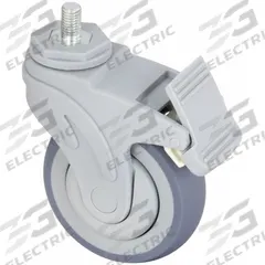 APPROVED VENDOR Stem Caster: Swivel, 4 in Wheel Dia., Inch, 1 1/4 in Wheel Wd, Rubber (MPN P17S-RP040K-ST85-TB). Key specifications — attr1111390: APPROVED VENDOR; attr1111403: Ball; attr1111394: M12x1.75; attr1111436: Gray; attr1176848: Swivel with Total Lock.