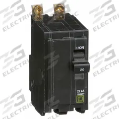 SQUARE D Miniature Circuit Breaker: 20 A, 120/240V AC, Single Phase, 22kA at 120/240V AC, 2 Poles (MPN QOB220VH). Key specifications — Phase: Single; Amps: 20 A; AC Voltage Rating: 120/240V AC; Max. AIR Rating: 22kA at 120/240V AC; For Use With: Square D NQOD Panelboards; Brand: SQUARE D.