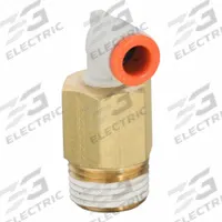 SMC Push-Fit Elbow Fitting: 1/4 in OD x 3/8 in Pipe Size, Push-to-Connect x MNPT, Brass, White (MPN KQ2W07-36AS). Key specifications — Brand: SMC; Thread Size A: 3/8".