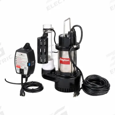 Dayton Submersible Sump Pump: 1/2 hp, 120V AC, 65 gpm Flow Rate @ 10' of Head - Submersible Sump Pumps with Controllers