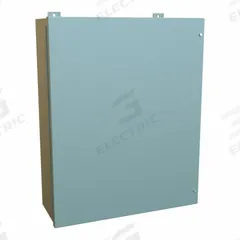 HAMMOND Enclosure: Steel, 30 in x 24 in x 9 in, NEMA 12, w/Panel, Solid Cover, Hinged (MPN 1418JK9). Key specifications — Brand: HAMMOND; Closure Method: Screws; Knockouts: Not Included.