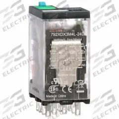 SCHNEIDER General Purpose Relay: Socket Mounted, 3 A Current Rating, 24V DC, 4PDT, 14 Pins/Terminals (MPN 792XDX3M4L-24D). Key specifications — Brand: SCHNEIDER; Base Type: Square; Mounting Style: Plug-In; Electrical Connection: Faston Connector; Manufacturer Part Number: 792XDX3M4L-24D; Operating Current: 3 A at 30V DC (Conforming to UL); Series: 792 Series.