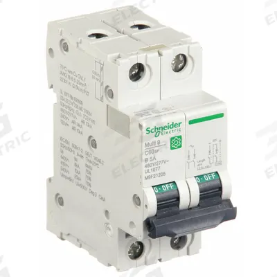 SCHNEIDER Supplementary Protector: 5 A Amps, 14kA at 240V AC, Screw Clamp, C60SP - B-Curve, 2-Pole UL1077 DIN Rail-Mount Supplementary Protectors