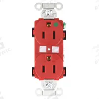 BRYANT Receptacle: Hospital Grade Fed. Spec., Duplex, 5-15R, Red, 125V AC, 15 A, 2 Pole / 3 Wire (MPN 8200RED)