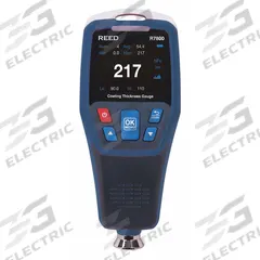 REED INSTRUMENTS R7800: 49.2 mil Max Thick Measured, 0.1 mil Min Thick Measured, Not Certified. Key specifications — attr1002573: Not Certified; attr1002580: Digital; attr1002599: 0 to 1250 µm: +/-3% +1 µm; 0 to 49.21 mil: +/-3% +0.04 mil; attr1002571: REED INSTRUMENTS; attr1002581: USB Cable.