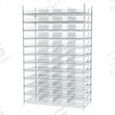 AKRO-MILS Bin Shelving: 48 in x 24 in x 74 in, 1 Sided, 48 Bins, Open, Shelf Bin - Wire Stationary Bin Shelving with Open-Front Bins