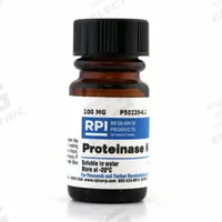 RPI Proteinase K: 100 mg Volume, Powder, Plastic (MPN P50220-0.1). Key specifications — Form: Powder; Brand: RPI; Chemical Grade: Lab; Container Material: Plastic.