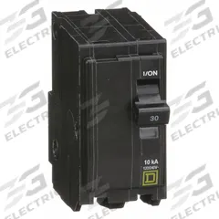 SQUARE D Miniature Circuit Breaker: 30 A, 120/240V AC, Single Phase, 10kA at 120/240V AC, 2 Poles (MPN QO230). Key specifications — Phase: Single; Amps: 30 A; AC Voltage Rating: 120/240V AC; Max. AIR Rating: 10kA at 120/240V AC; For Use With: QO Load Centers and NQ Panelboards; Brand: SQUARE D.