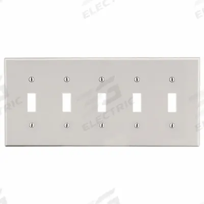 HUBBELL Wall Plate: Toggle, 5 Gang, Almond - General Purpose Wall Plates