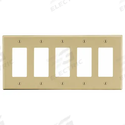 HUBBELL Wall Plate: Decorator-Rocker, 5 Gang, Ivory - General Purpose Wall Plates