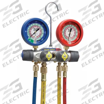YELLOW JACKET Manifold Gauge: 4 Valves, 4 Hoses, Series Titan, 3 1/8 in Gauge - Analog Manifold Gauge Kits