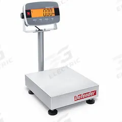 OHAUS Industrial Bench Scale: 12 in x 19 1/4 in, Not IP Rated, Column-Mounted, Stainless Steel (MPN D33P75B1R1). Key specifications — Connection Ports: RS-232; Readability: 0.02 lb/10 g; Brand: OHAUS; Weighing Surface Material: Stainless Steel.