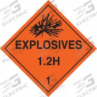 BRADY DOT Container Placard: Explosives 1.2 H 1, 10 3/4 in x 10 3/4 in, 10 3/4 in Label Ht, Placard (MPN 63385). Key specifications — Brand: BRADY; Message: Explosives 1.2 H 1.
