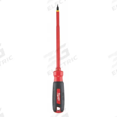 MILWAUKEE Insulated Slotted Screwdriver: 3/16 in Tip Size, Long Lg, 10 in Overall Lg - Insulated Slotted Screwdrivers