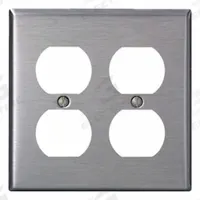 LEVITON Wall Plate: Duplex Outlet, 2 Gang, Silver, Std Size (MPN 84016-40). Key specifications — Brand: LEVITON; Material: Stainless Steel.