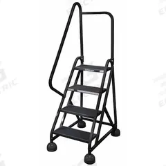 COTTERMAN Rolling Ladder: 3 ft Platform Ht, Partially Assembled, Steel, Wt-Actuated Auto-Lock (MPN ST-402 A2 C7 P5). Key specifications — Includes Handrails: Handrails Included; Material: Steel; Brand: COTTERMAN; Color: Black.