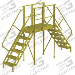 TRI-ARC Crossover Bridge: 5 ft Platform Ht, Steel, 1,000 lb Load Capacity, Serrated, 6 Steps, Steel (MPN 7CY88). Key specifications — Brand: TRI-ARC; Color: Yellow; Tread Type: Serrated.