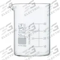 GLOBE SCIENTIFIC Beaker: 50 mL, 1.69 fl oz, A, Low Form, Type I, White, Borosilicate Glass (MPN 8010050). Key specifications — attr1371034: Type I; attr1371051: GLOBE SCIENTIFIC; attr1371062: White.