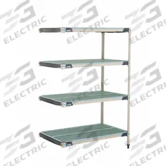 METRO Plastic Industrial Shelving: 24 in x 42 in, 62 in Overall Ht, 4 Shelves, Antimicrobial (MPN AX546GX3). Key specifications — Resistance Properties: Antimicrobial; Frame Material: 304 Stainless Steel; Shelving Material: Polymer; Brand: METRO.