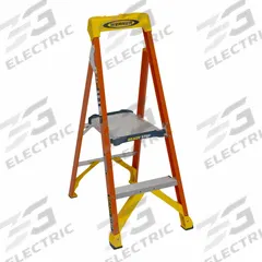 WERNER Step Ladder: 4 ft Ladder Size, Fiberglass, 300 lb Load Capacity, 13 lb Wt, 12 in x 12.5 in (MPN RS1A04). Key specifications — Brand: WERNER; Included Features: Impact-Resistant Bracing.
