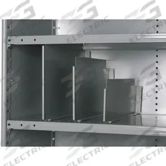 HALLOWELL Divider: 18 in x 6 in, ESD Conductive, Steel, Powder Coated, Gray (MPN 5240-1806-12HG). Key specifications — Brand: HALLOWELL; ESD Conductive: Yes; Finish: Powder Coated; Color: Gray; Includes: Fasteners; Material: Steel.